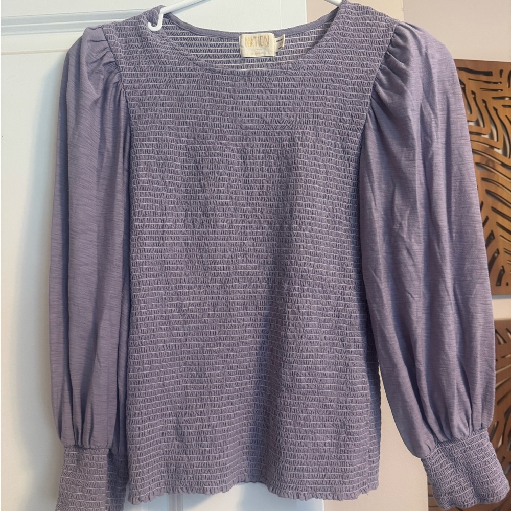 Nation Ltd Smocked Puff Sleeve Top Lavender 100% Pima Cotton Size XS